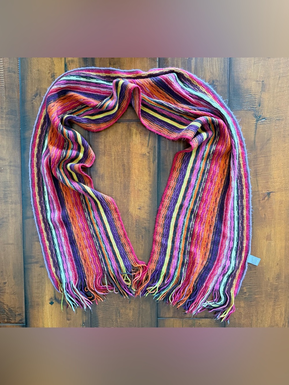 J. Jill Multicolor Striped Knit Scarf - Pink, Orange, Purple & Green